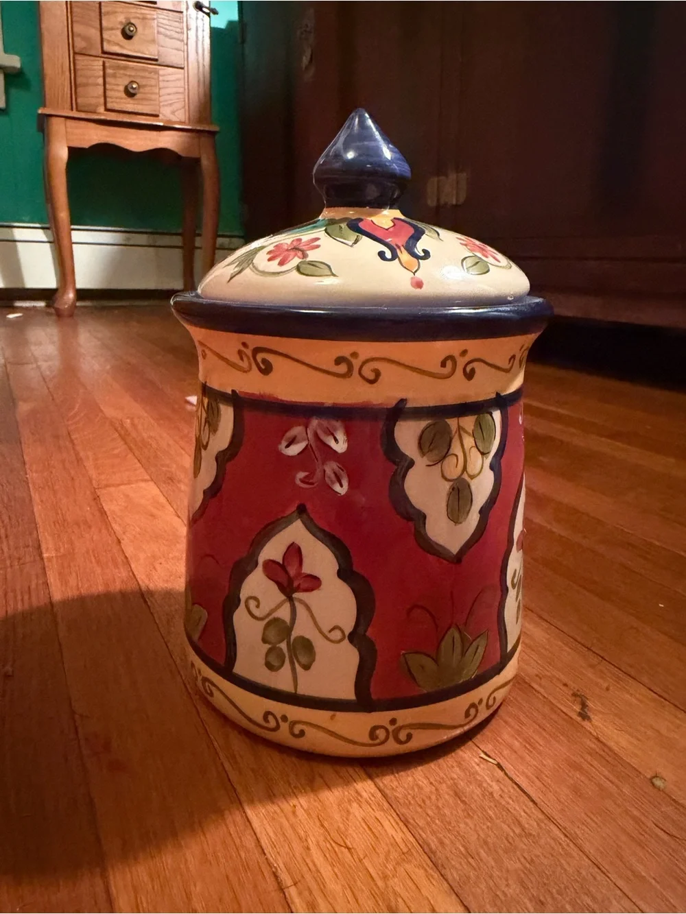 Pier 1 Hand-Painted Ceramic Retired Mediterranean Lidded Kitchen Vintage Jar